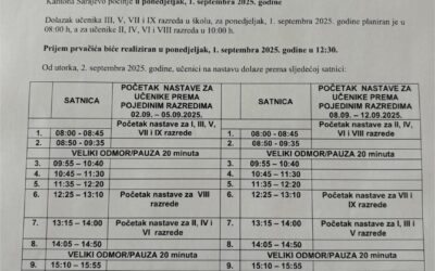 Obavijest o početku nastave u školskoj 2025/2026. godini