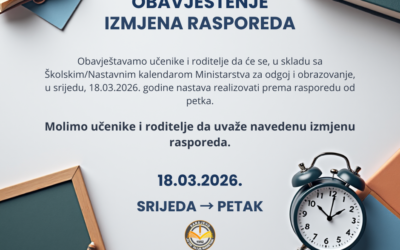 Obavještenje – izmjena rasporeda