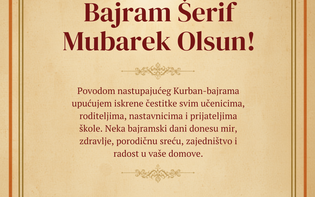 Kurban bajram – čestitka i obavijest za učenike i roditelje