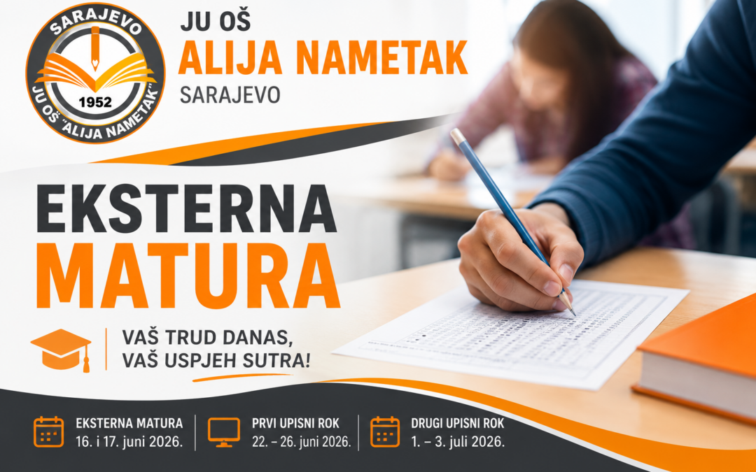 Kalendar aktivnosti za eksternu maturu i upis učenika u prvi razred srednjih škola
