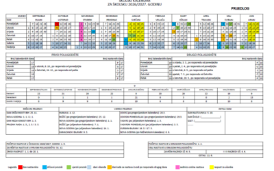 Školski kalendar za školsku 2026./2027. godinu