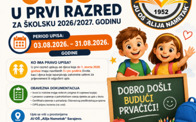 POZIV ZA UPIS DJECE U PRVI RAZRED ZA ŠKOLSKU 2026/2027. GODINU