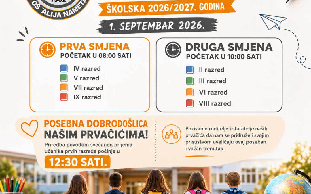Prvi dan škole – školska 2026/2027. godina